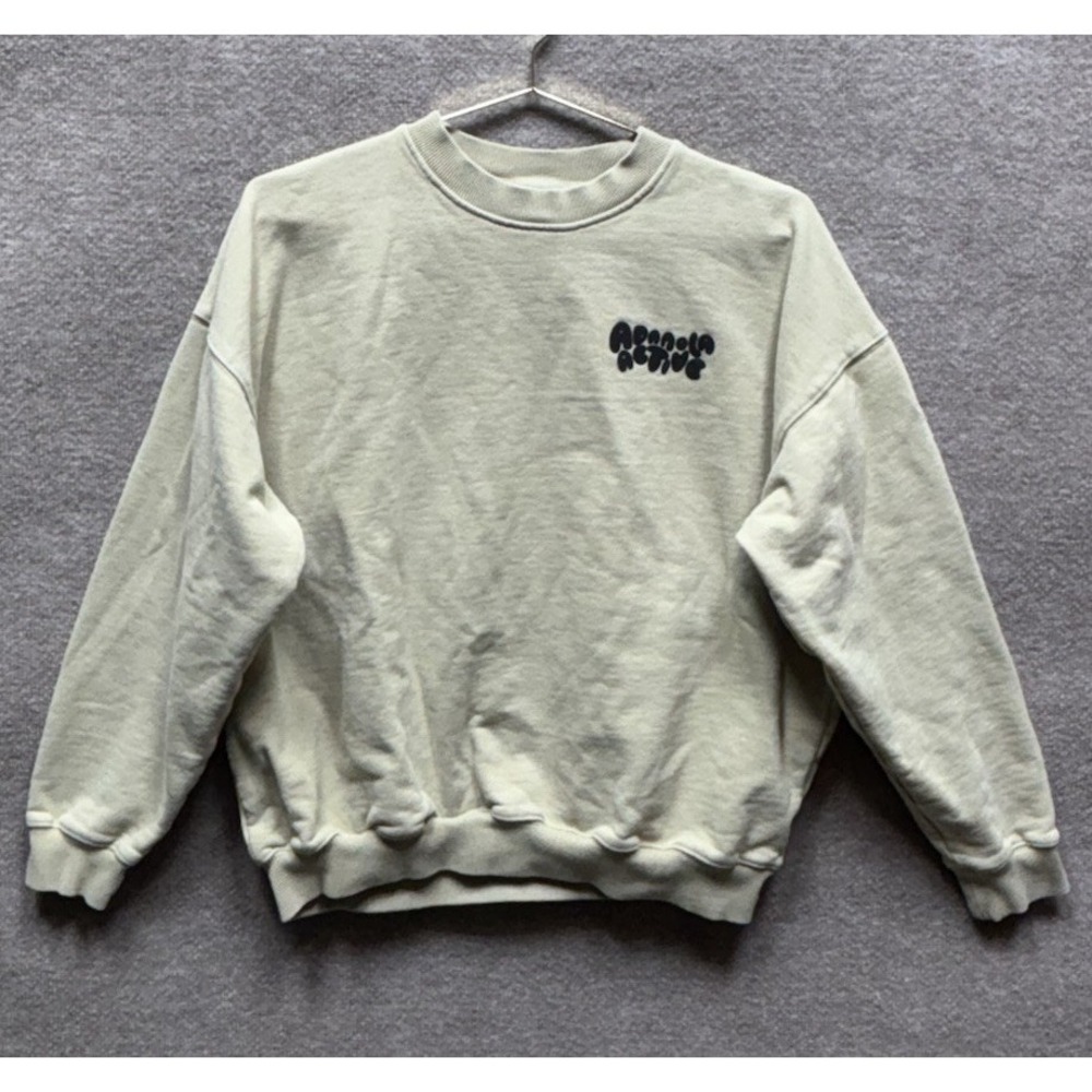Adanola AS Oversized Sweatshirt Womens Medium Beige Graphic Active Crewneck EUC